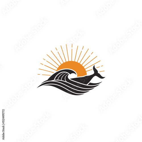sea waves logo sun waves logo whale waves logo vector  Silhouette,
