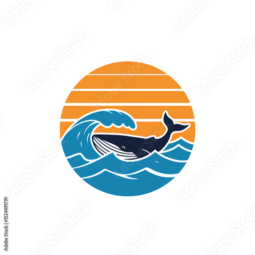 sea waves logo sun waves logo whale waves logo vector  Silhouette,
