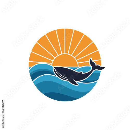 sea waves logo sun waves logo whale waves logo vector  Silhouette,
