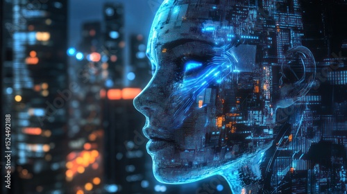 Wallpaper Mural Artificial Intelligence with Futuristic Cityscape, Connecting Digital Mindscape Torontodigital.ca