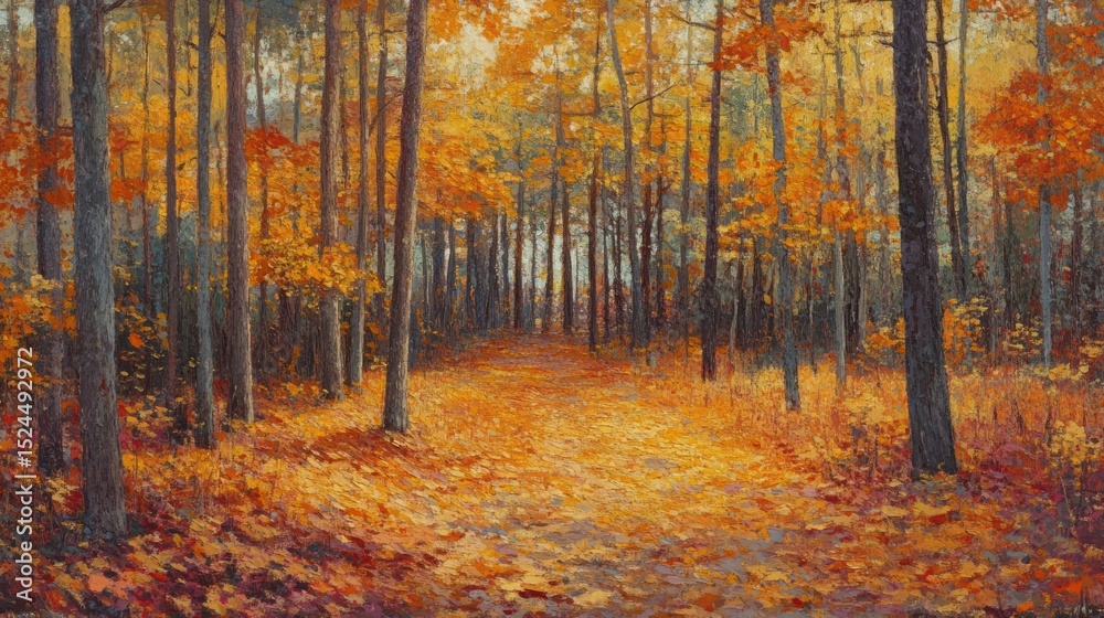 Obraz premium Golden Canopy: A Symphony of Autumn Hues in Forestal Impression