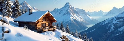 Cozy chalet nestled amidst snow-capped peaks, perfect for a mountain climbing adventure Imagine the stunning views from this idyllic retreat after a rewarding climb , outdoors, rocks