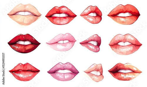 Diverse lip illustrations showcasing various shades, textures, and expressions