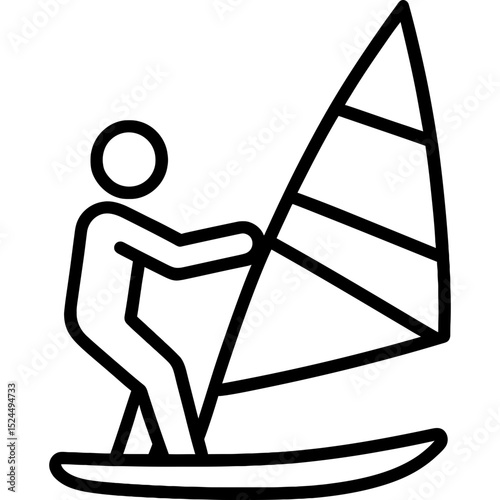 Wind surfer icon with bold black lines