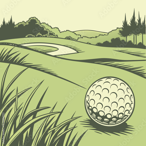 Golf ball on lush green course fairway