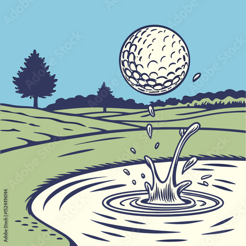 Golf ball splashing into water on course
