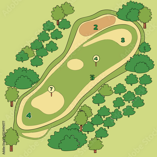 Golf course hole layout green fairway trees