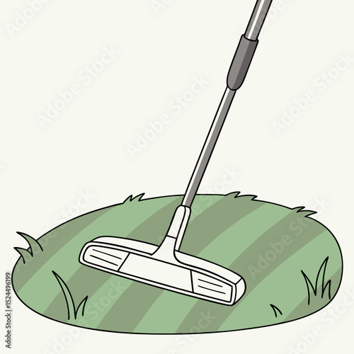 Golf putter on green grass putting green