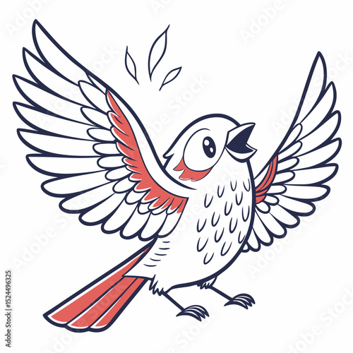 Happy little bird taking flight cartoon illustration