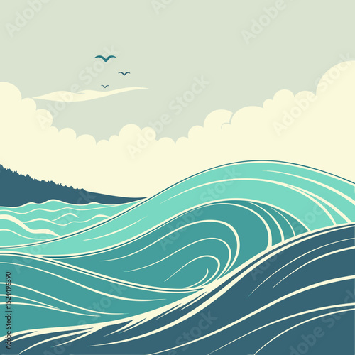 Ocean waves coastal scene summer vacation seascape