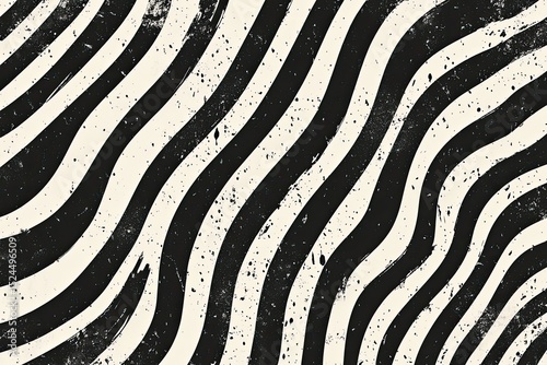 Abstract wavy lines with distressed texture in black and off-white