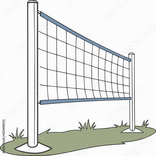 Volleyball net on grass field simple illustration