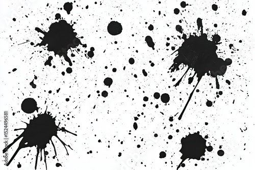 Abstract black ink splatters on white background