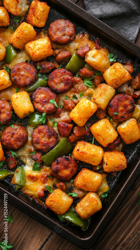Sausage and tater tots sheet pan dinner vertical
