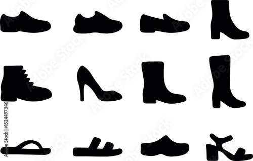 Footwear Assortment: A sleek assortment of shoe silhouettes, encompassing various styles for every occasion.
