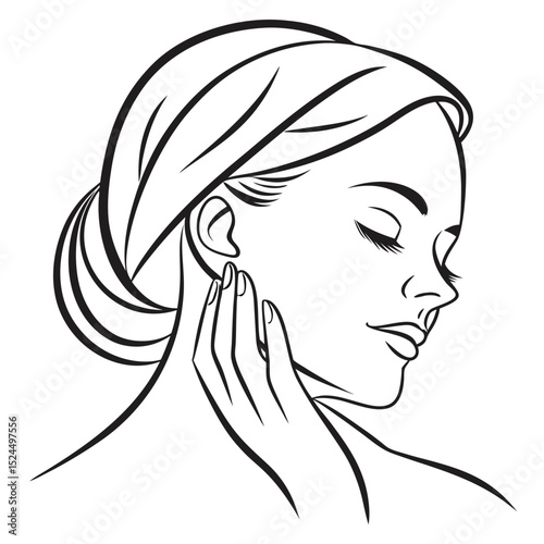 Line drawing abstract woman face with hands vector Stylized female face Woman beauty fashion concept