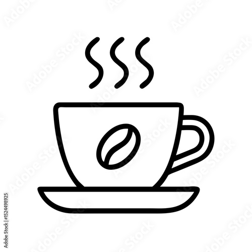 Coffee cup on saucer with steam and coffee bean design  