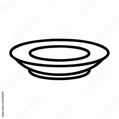 Flat design white ceramic plate with thin black outline  