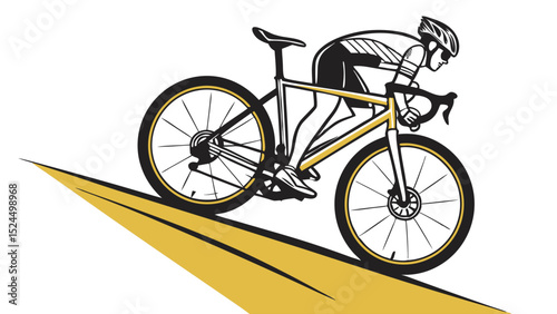 Cyclist riding a road bike downhill vector illustration