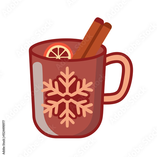 Mulled wine mug with cinnamon sticks and orange slice decoration  