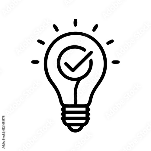 Light bulb with check mark symbolizing approval and ideas  
