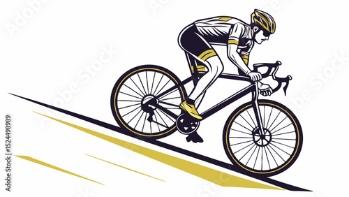 Cyclist Ascending Steep Hill on Road Bicycle