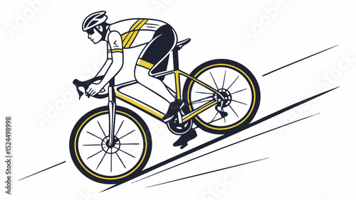Cyclist Descending Hill on Road Bicycle Vector Illustration