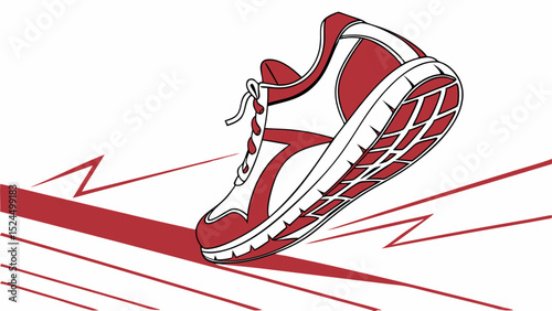 Stylized Red and White Running Shoe with Speed Lines Illustration