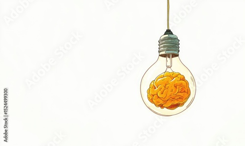 Illuminated brain inside a hanging lightbulb