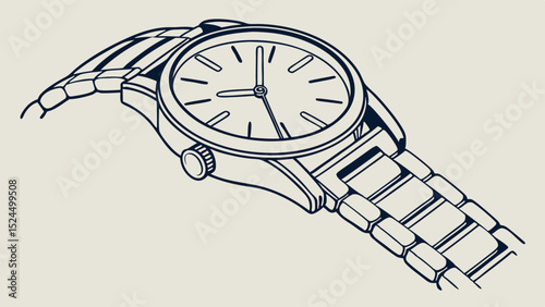 Detailed Line Art Illustration of a Wristwatch