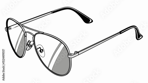 Detailed Illustration of Aviator Style Sunglasses with Metal Frame