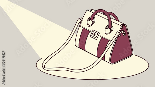 Stylish Cream and Burgundy Striped Handbag with Shoulder Strap