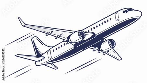 Stylized Airplane Ascending with Motion Lines Dark Blue Outline