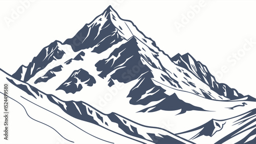 Stylized Mountain Range Illustration with SnowCapped Peaks and Ridges