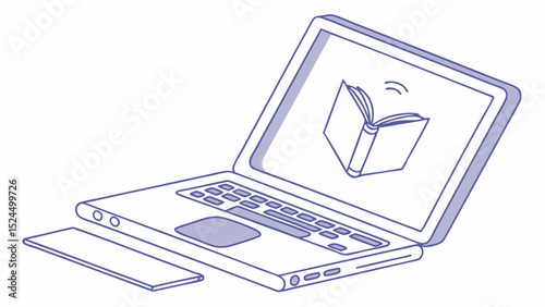 Laptop Displaying Open Book Online Reading Concept Illustration