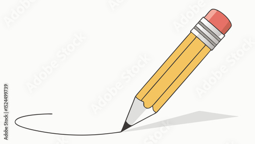 Cartoon Yellow Pencil Drawing a Line with Shadow