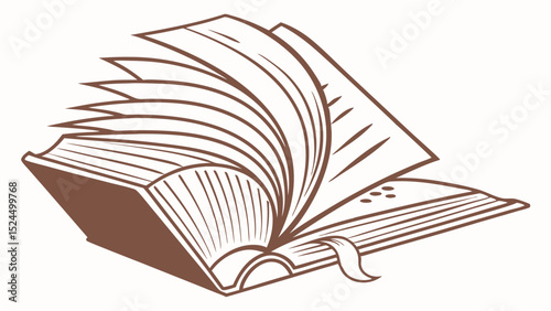 Open Book with Pages Fanning Outward in Brown Line Art Style