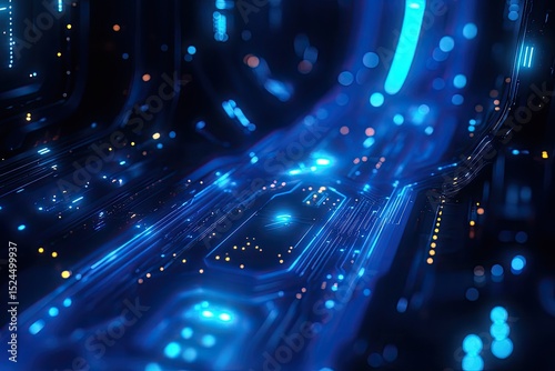 Glowing blue circuit board, futuristic digital pathway