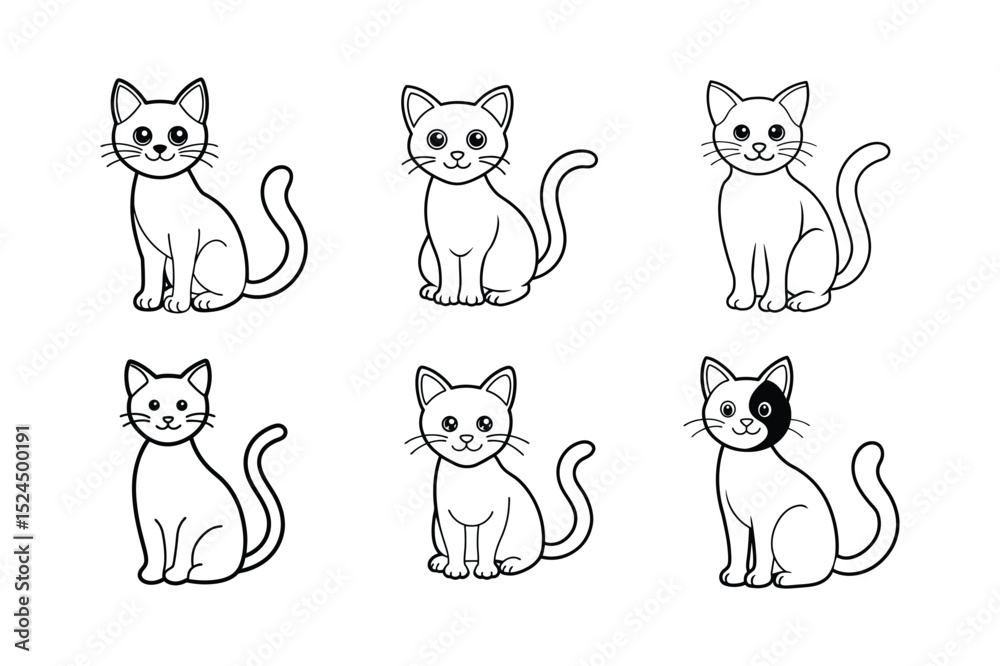 set of cute cartoon cat line art vector illustration set of cute cartoon cat line art vector illustration
