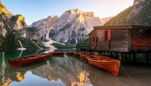 Serene Sunrise at Lago di Braies, Dolomites