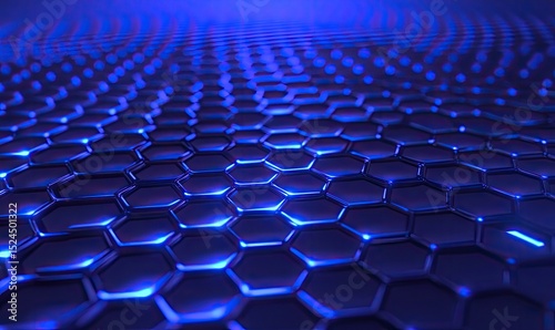 Glowing blue hexagonal grid pattern, futuristic tech texture