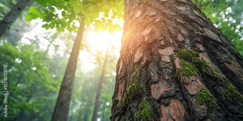 Ancient Tree Roots and Mossy Bark in a Misty Forest – Symbol of Nature’s Wisdom and Time