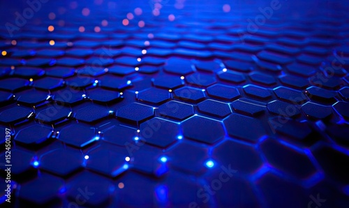 Abstract blue hexagonal grid with glowing nodes