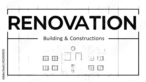 .Logo design featuring a bold, orange line-art house in the center of a black architectural grid. The text 