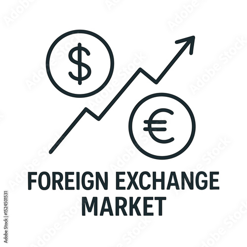 Currency Exchange Market Icon with Dollar and Euro Symbols and Rising Arrow