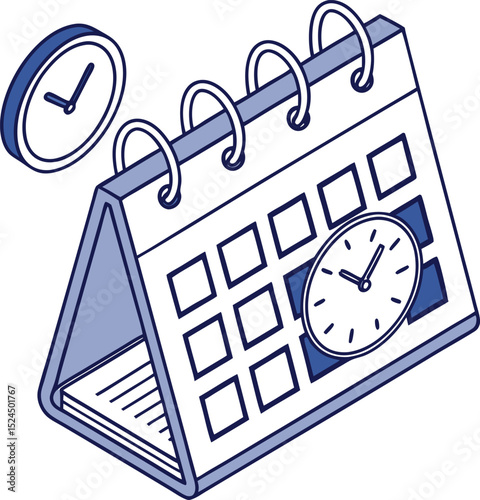 A single isolated flat design vector-style icon of a calendar symbolizing work schedule or deadline, modern minimal style, blue and white tones, isolated on white.