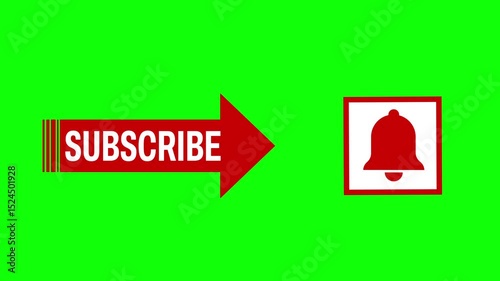 subscribe Button arrow animation. subscribed motion on green screen background. animated 4k chroma key