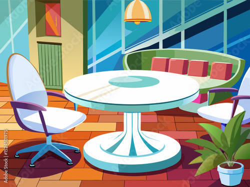 vector of White round table with white swivel chair...