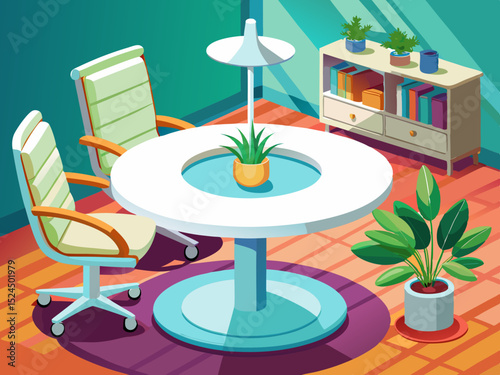 vector of White round table with white swivel chair...