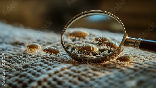 Bed Bug Tunnels Under Magnifying Glass on Fabric – Macro Shot with Insects in Background